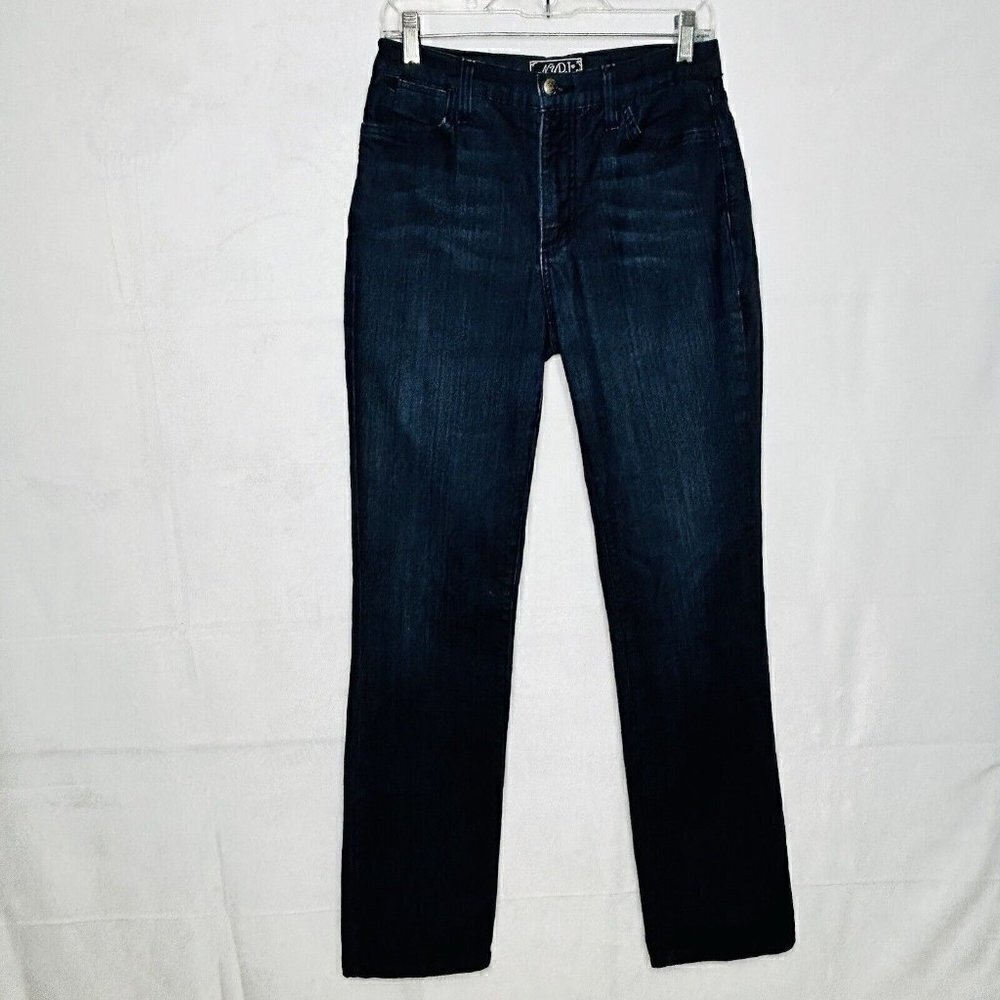 NYDJ Jeans Straight Leg Sequined Pockets Mid-Rise Dark Wash Size 6 (28x33)